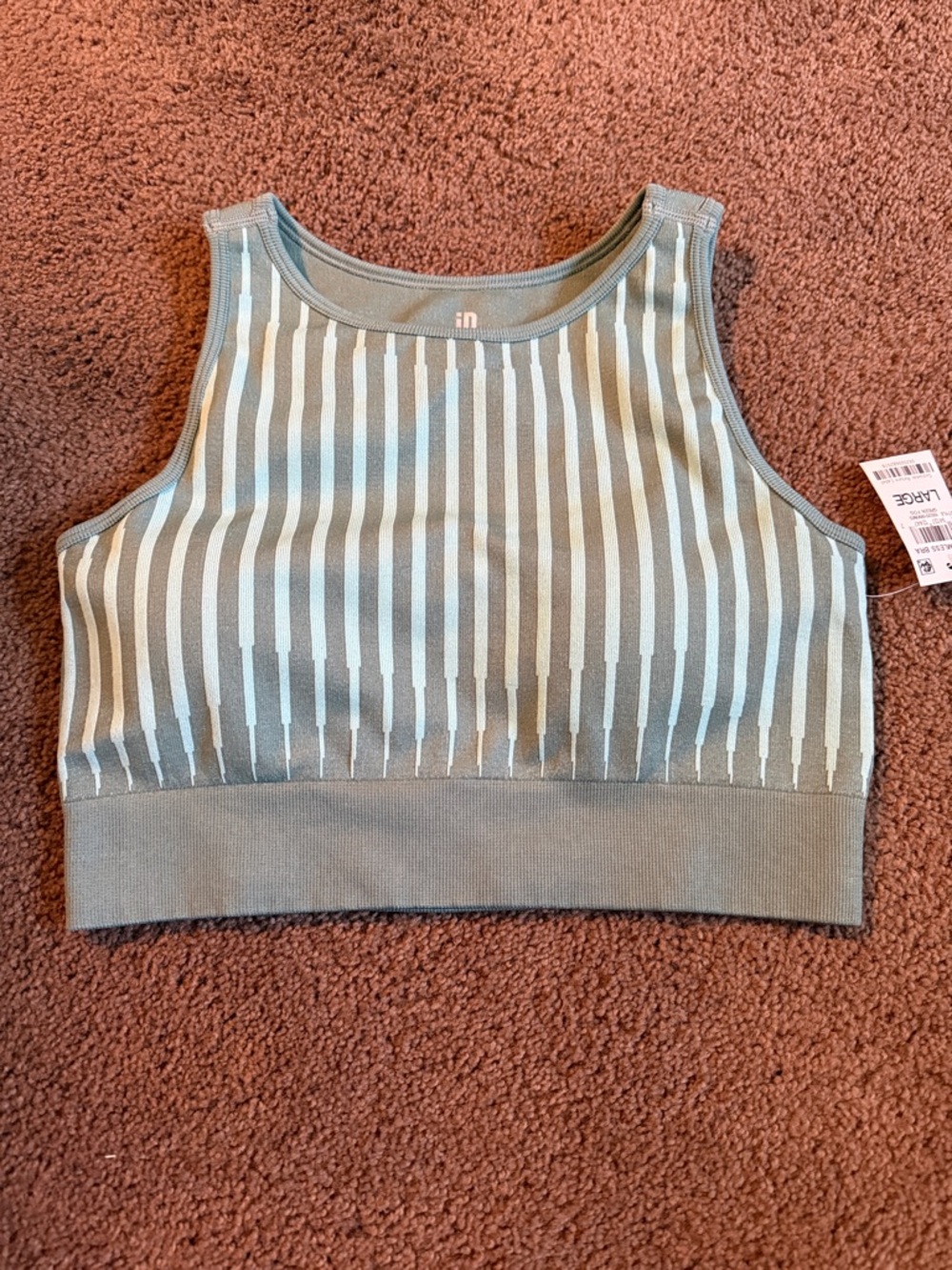 Ideology Seamless  Green Fog Striped Sports Bra Size L NWT